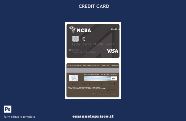 modello di carta di credito classico per visto Uganda NCBA Bank in stile verific